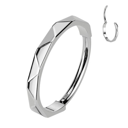 Faceted Side / Textured Titanium Hinged Segment Nose Hoop Ring