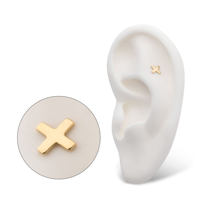Letter X | 14K Threadless Top For Nose, Ears & Lip - Avanti Body Jewelry