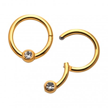 Hinged Ring w/ Bezel Set Gem | Titanium Clicker Segment Hoop Ring