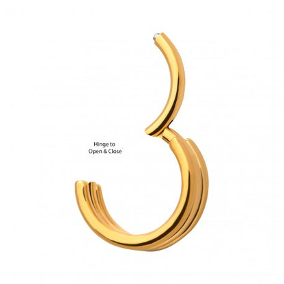 Hinged Ring 24kt Gold PVD Triple Row | Gold Clicker Segment Hoop Ring