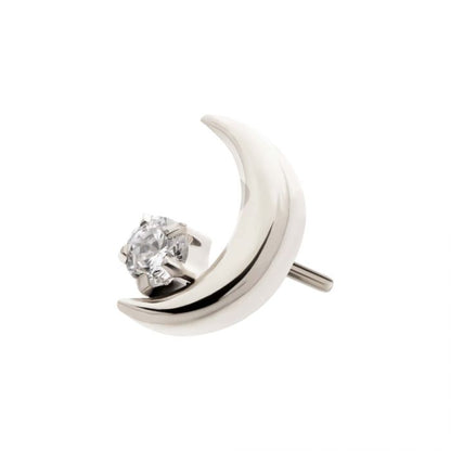 Crescent Moon CZ/Opal Top | 24K PVD Titanium Threadless Top For Nose, Ears & Lip - Avanti Body Jewelry
