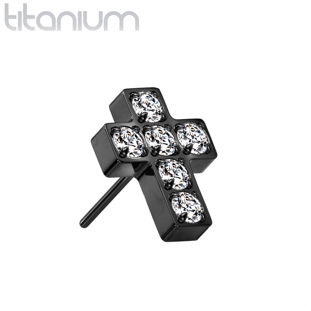 Gem Cross Titanium Threadless Top For Nose, Ears & Lip - Avanti Body Jewelry