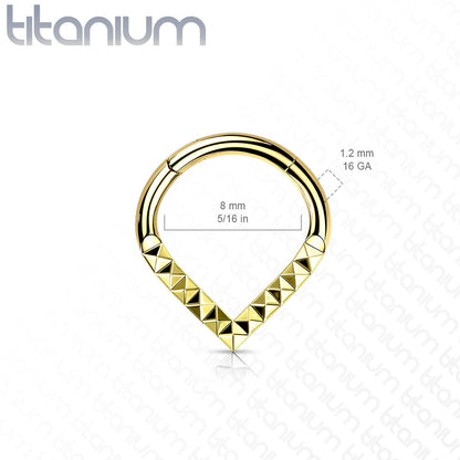 Hinged Ring Chevron Pyramid Front Facing | Titanium Clicker Segment Hoop Ring