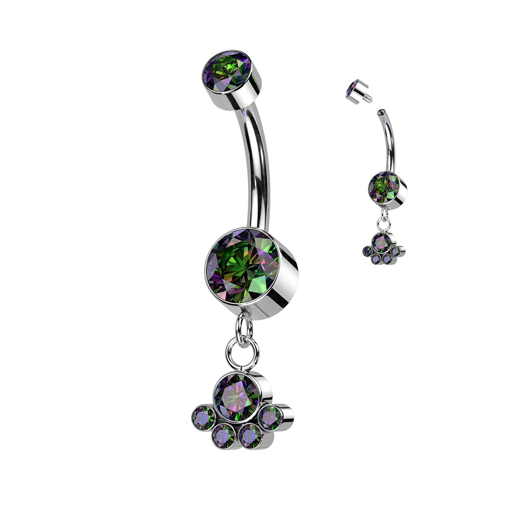 Titanium Navel | Double Gem Belly Ring w/ 5 Gem Dangle Cluster - Avanti Body Jewelry