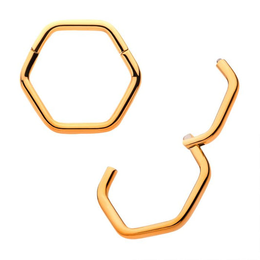 Hinged Ring Hexagon | Titanium Clicker Segment Hoop Ring - Avanti Body Jewelry