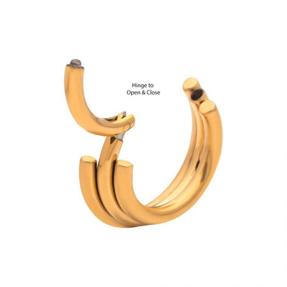 Hinged Ring Terraced Triple Stack Design Side Facing | Titanium Clicker Segment Hoop Ring