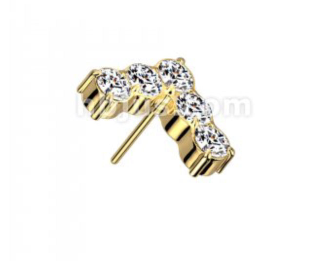 Chevron w/ 5 Stone Set CZ | Titanium Threadless Top For Nose & Ears - Avanti Body Jewelry