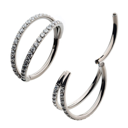 Hinged Ring Fan Out w/ CZ | Titanium Clicker Segment Hoop Ring - Avanti Body Jewelry