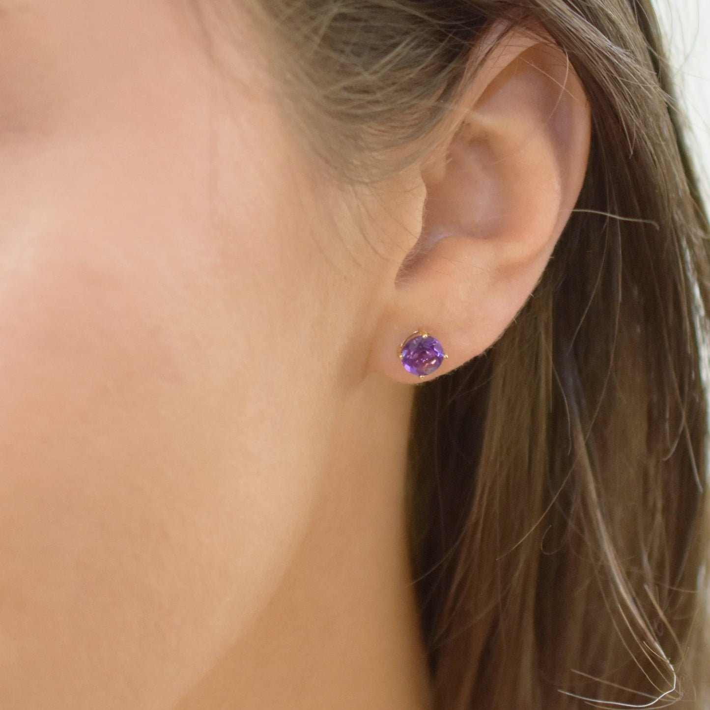 14k Amethyst 6mm Round Stud Earring - Avanti Body Jewelry