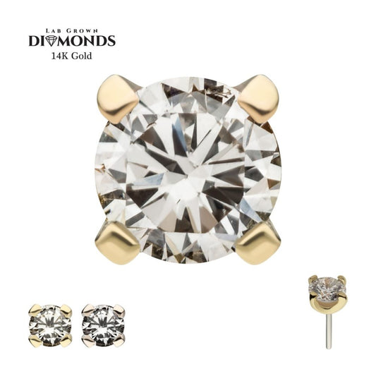 14K Gold Genuine Diamond Threadless Top with 4-Prong Round Gem Setting - Avanti Body Jewelry