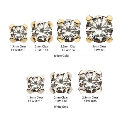 14K Gold Genuine Diamond Threadless Top with 4-Prong Round Gem Setting