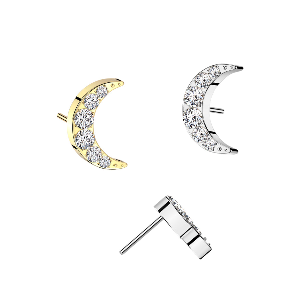 Crescent Moon w/Gem Titanium Threadless Top - Avanti Body Jewelry