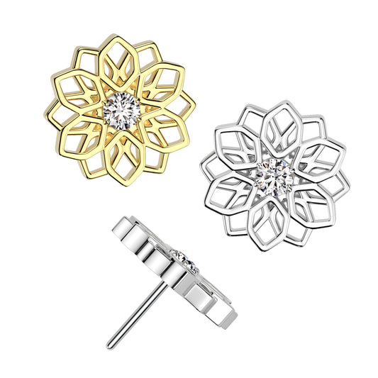 Lotus Flower w/ Gem | Titanium Threadless Top For Nose, Ears, & Lips - Avanti Body Jewelry