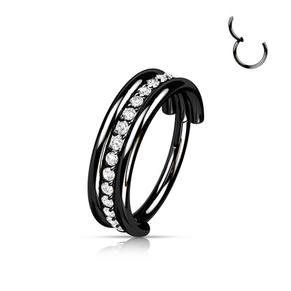 Hinged Double Banded Gemmed Ring | Titanium Clicker Segment Hoop Ring - Avanti Body Jewelry