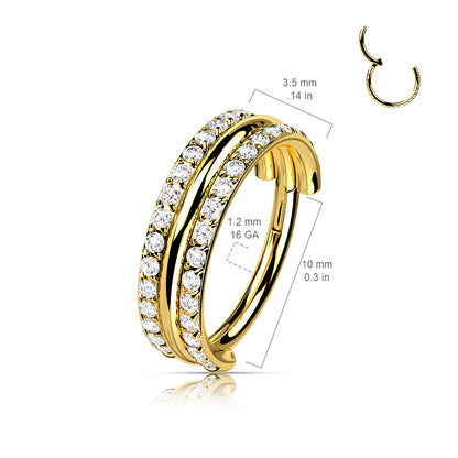 Hinged Double Row Gemmed & Band Ring | Titanium Clicker Segment Hoop Ring - Avanti Body Jewelry