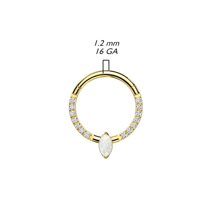 Gorgeous Front Gem Clicker w/ Marquise Center Gem | Titanium Clicker Segment Hoop Ring