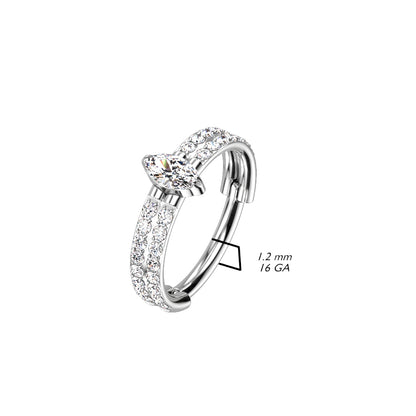 Double Gem Row w/ Marquise Center Hinged Ring | Titanium Clicker Segment Hoop Ring - Avanti Body Jewelry