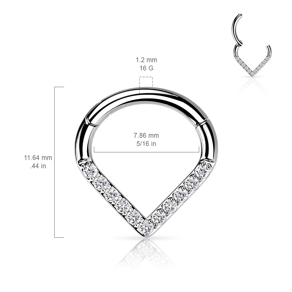Chevron Pave Gem Clicker | Titanium Clicker Segment Hoop Ring - Avanti Body Jewelry