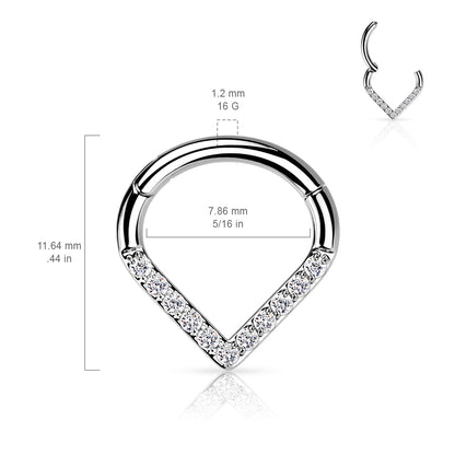 Chevron Pave Gem Clicker | Titanium Clicker Segment Hoop Ring - Avanti Body Jewelry