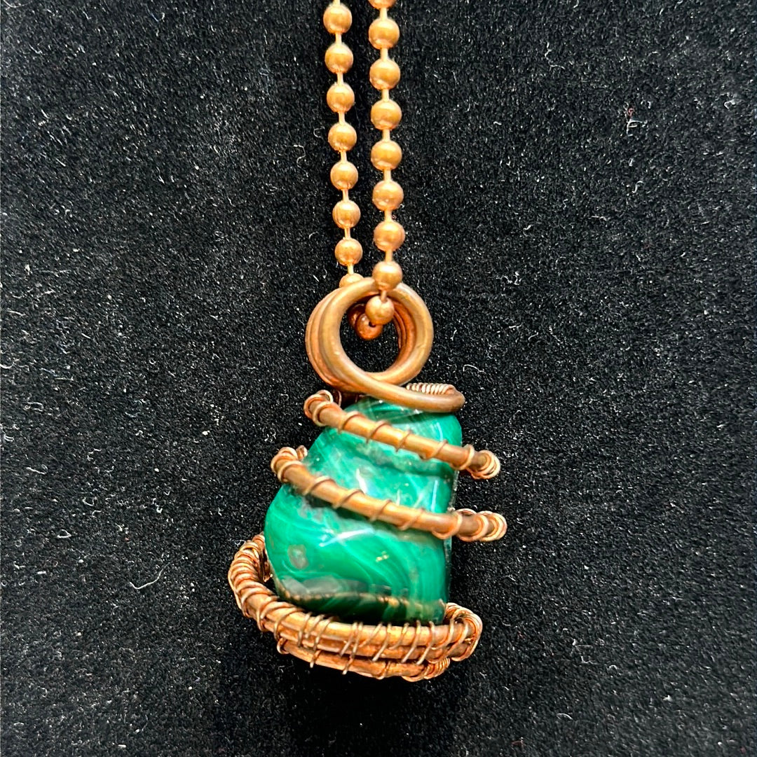 Copper Wrapped Malachite Necklace