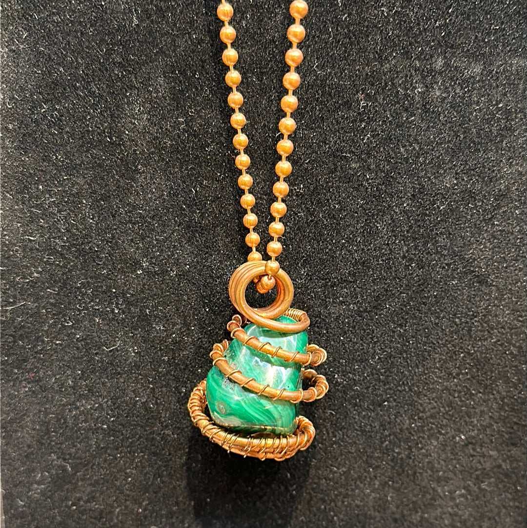 Copper Wrapped Malachite Necklace