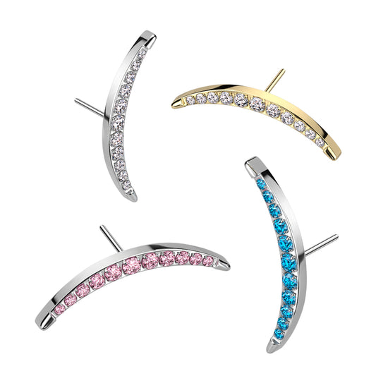 Crescent 11 Gem Cluster | Titanium Threadless Top For Ears - Avanti Body Jewelry