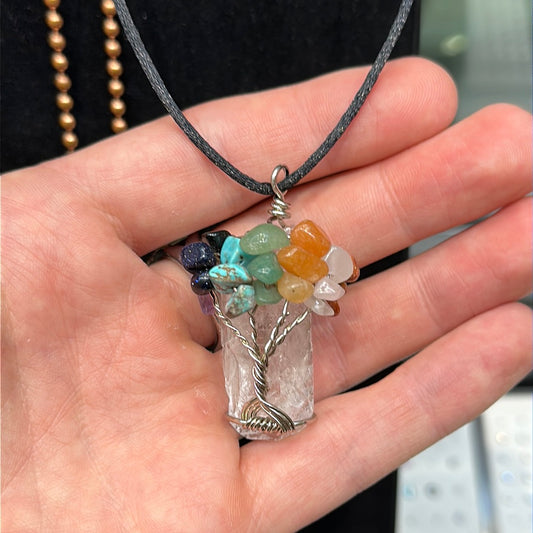 Quartz Tree of Life w/ Multi Stones Necklace - Avanti Body Jewelry