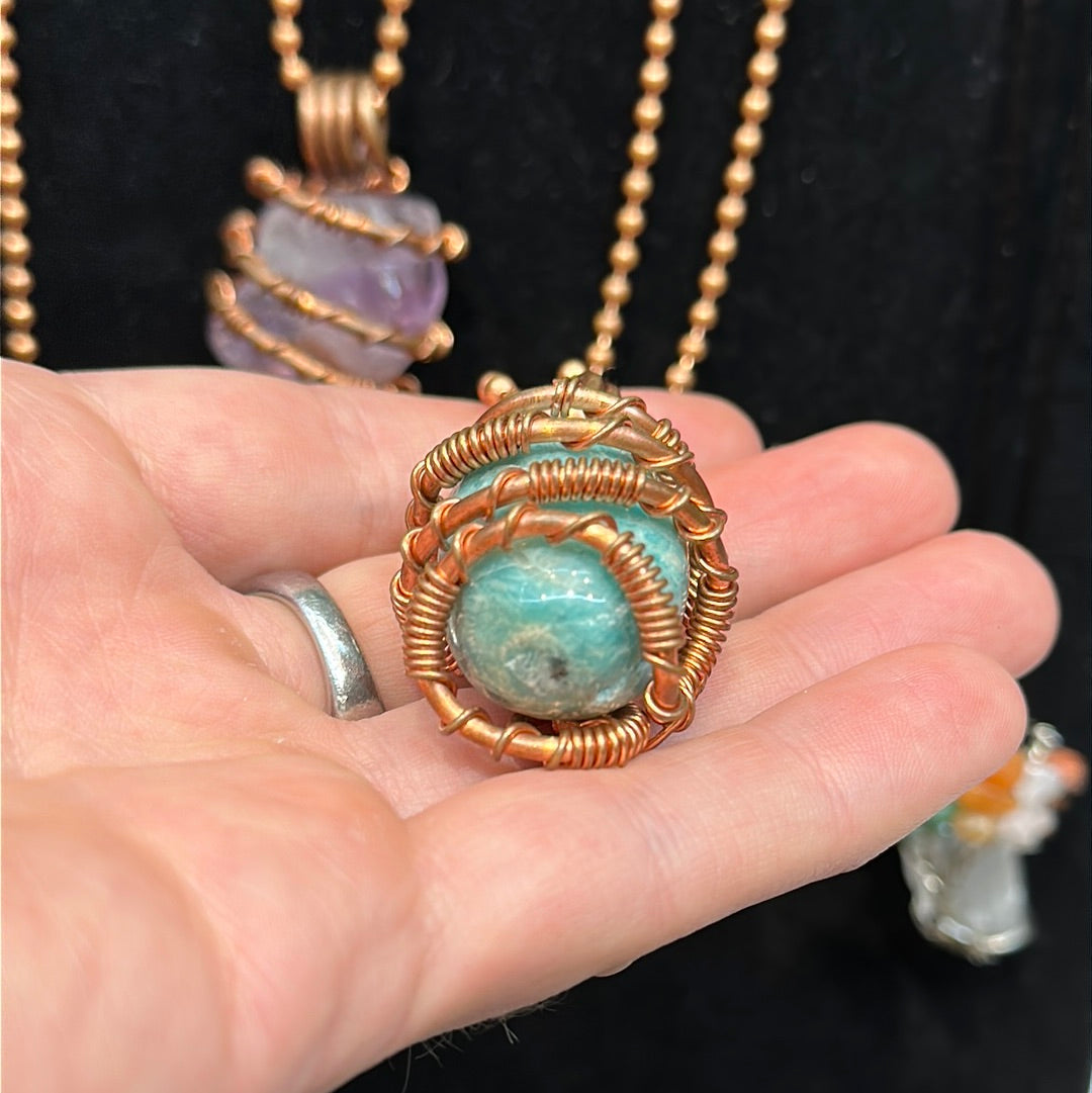 Copper Wrapped Amazonite Necklace - Avanti Body Jewelry