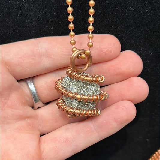 Copper Wrapped Pyrite Necklace