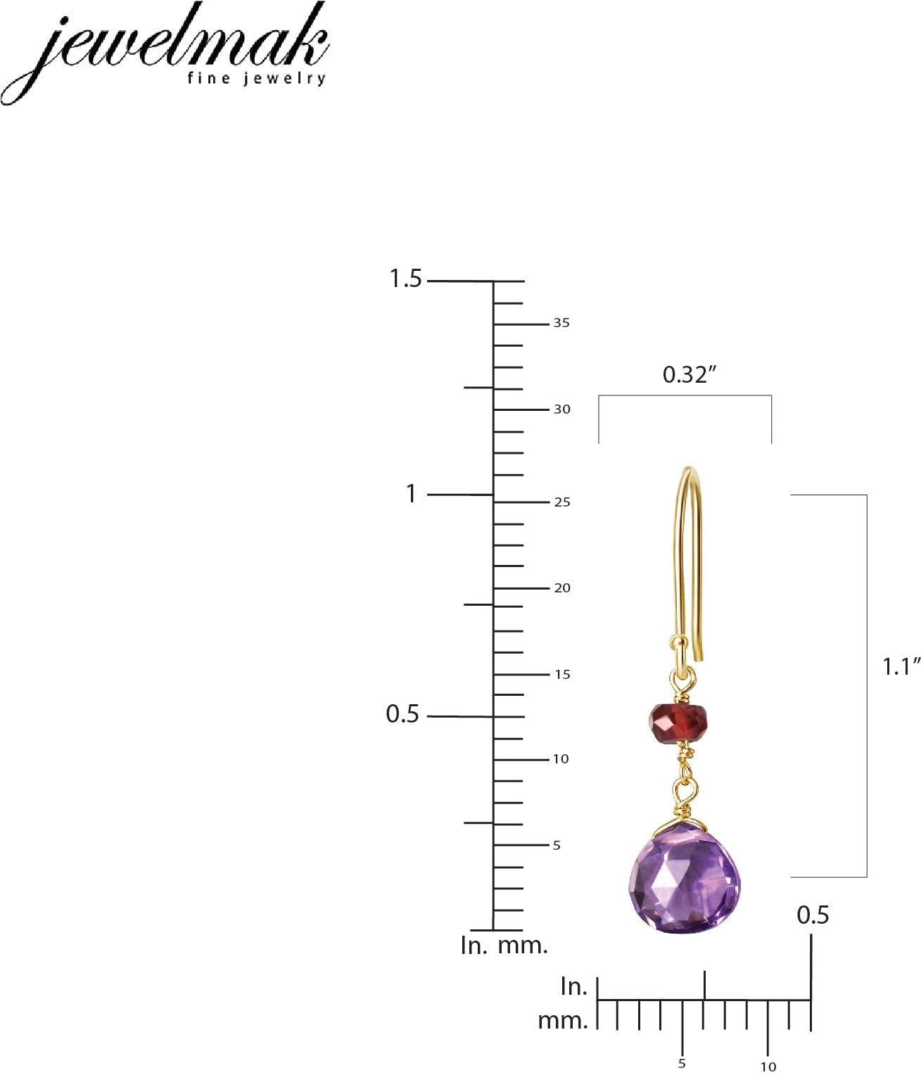 14k Amethyst Garnet Hook Earring - Avanti Body Jewelry