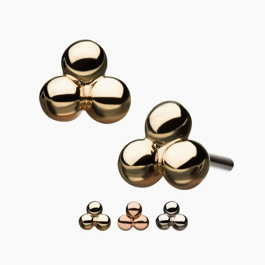 Tri-Bead Cluster | 14K Threadless Top For Nose, Ears & Lip - Avanti Body Jewelry