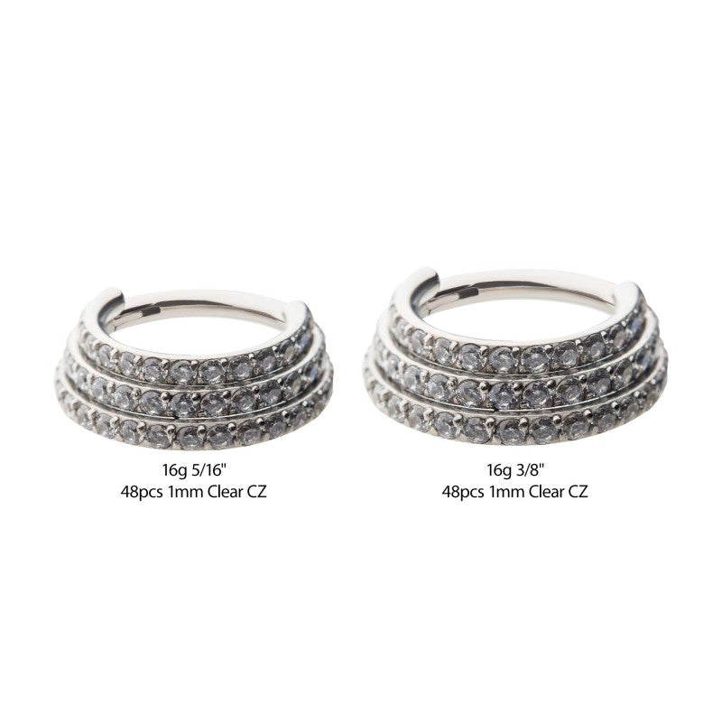 Hinged Ring Triple Row w/ CZ | Titanium Clicker Segment Hoop Ring - Avanti Body Jewelry