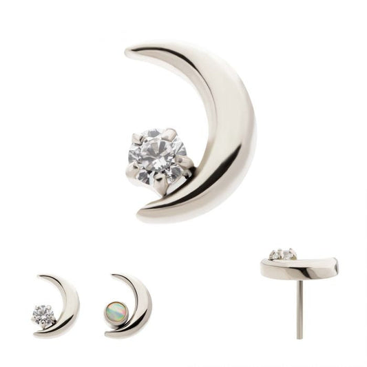 Crescent Moon CZ/Opal Top | 24K PVD Titanium Threadless Top For Nose, Ears & Lip - Avanti Body Jewelry