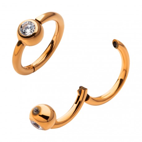 Hinged Ring 24Kt Captive CZ Ball Side Facing | Titanium Clicker Segment Hoop Ring - Avanti Body Jewelry