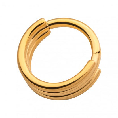 Hinged Ring 24kt Gold PVD Triple Row | Gold Clicker Segment Hoop Ring - Avanti Body Jewelry