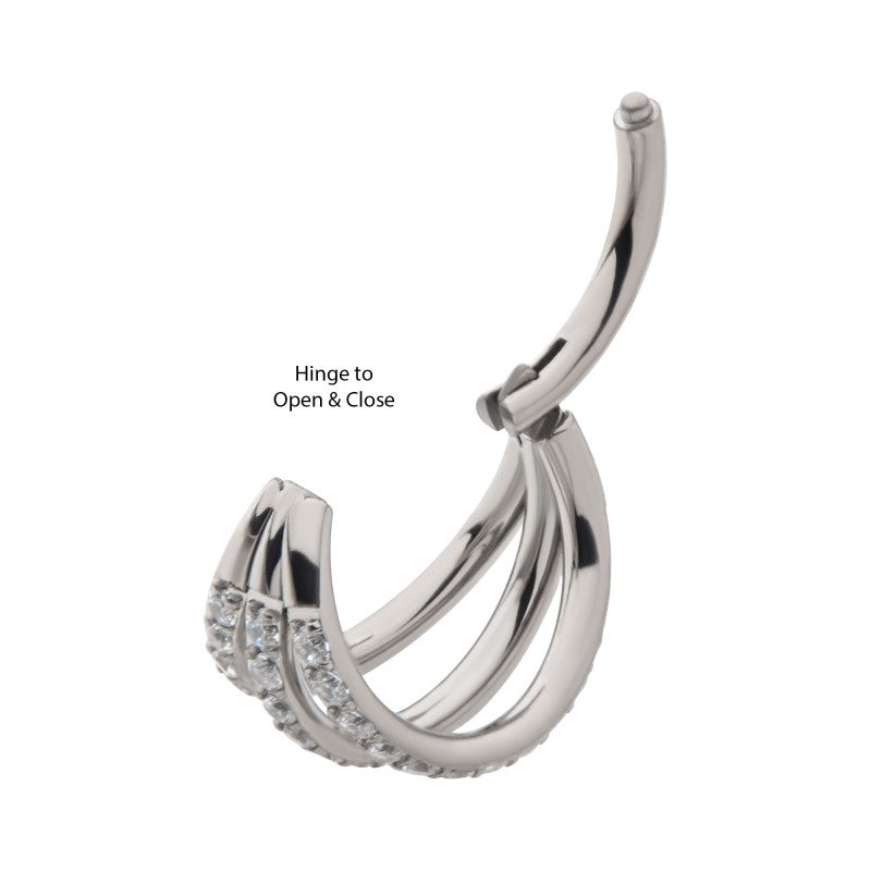 Hinged Ring Triple Fan w/ Side-Facing CZ | Titanium Clicker Segment Hoop Ring