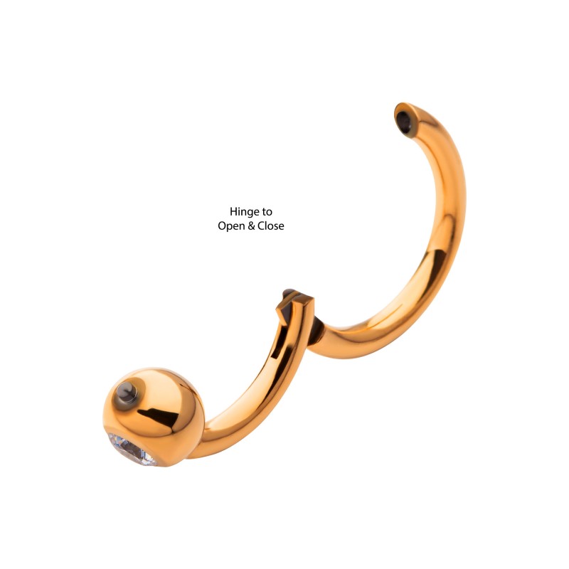Hinged Ring 24Kt Captive CZ Ball Side Facing | Titanium Clicker Segment Hoop Ring