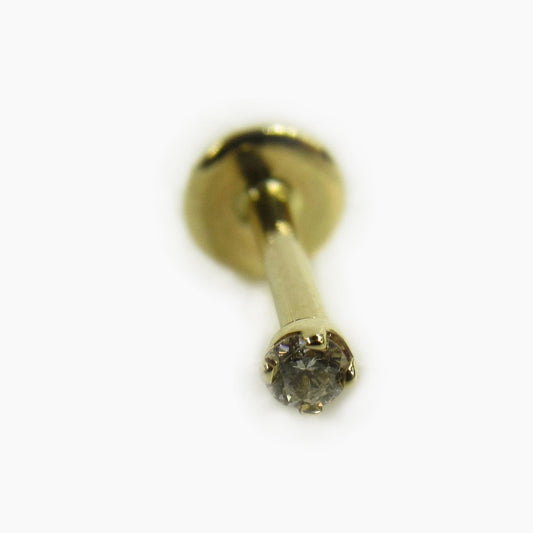BVLA | 14k Yellow Gold Threadless Labret with Genuine Diamond | 16g  For Nose, Ears & Lip