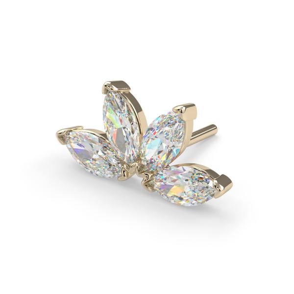 Quadruple Diamond Marquis Fan | 14K Threadless Top For Nose, Ears & Lip - Avanti Body Jewelry
