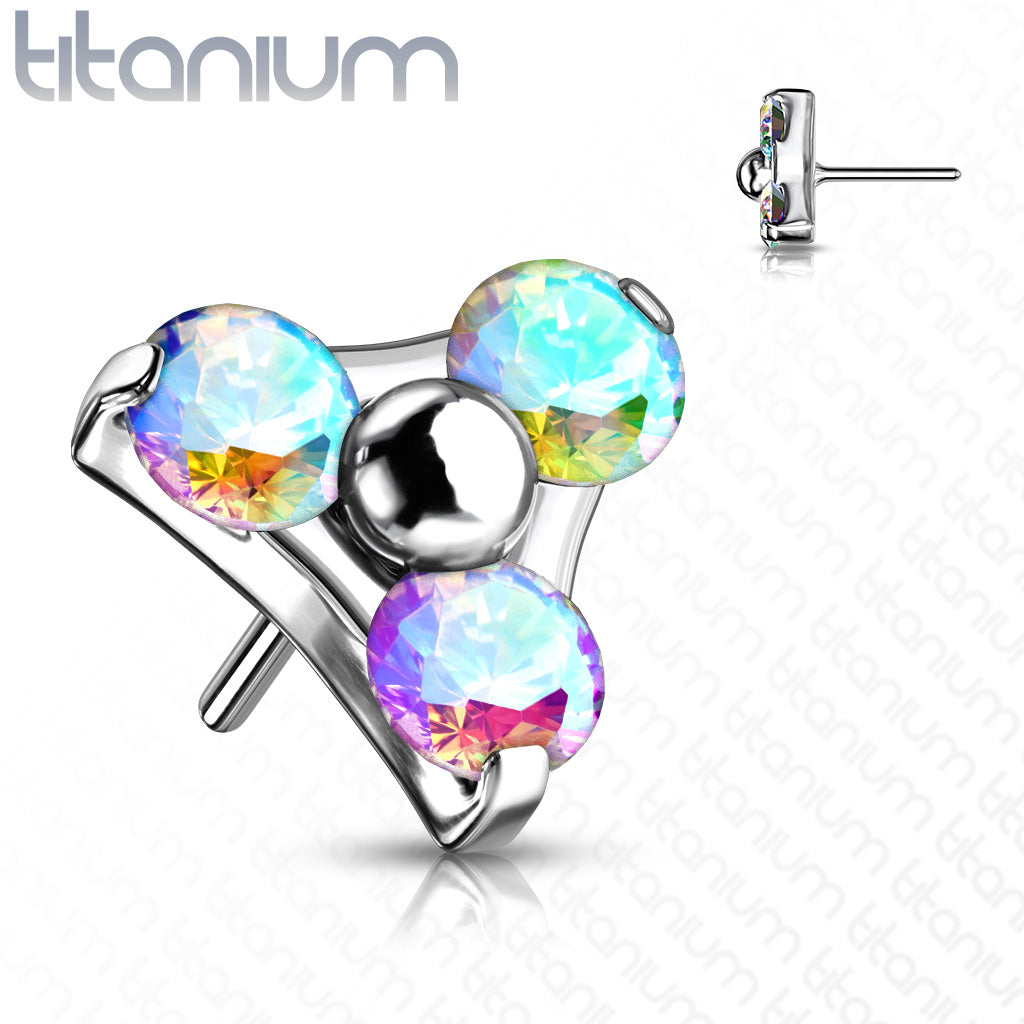 Trinity 3 Gem Cluster | Titanium Threadless Top  For Nose, Ears & Lip