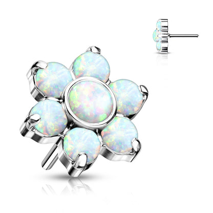 Flower w/ Gems | Titanium Threadless Top  For Nose, Ears & Lip