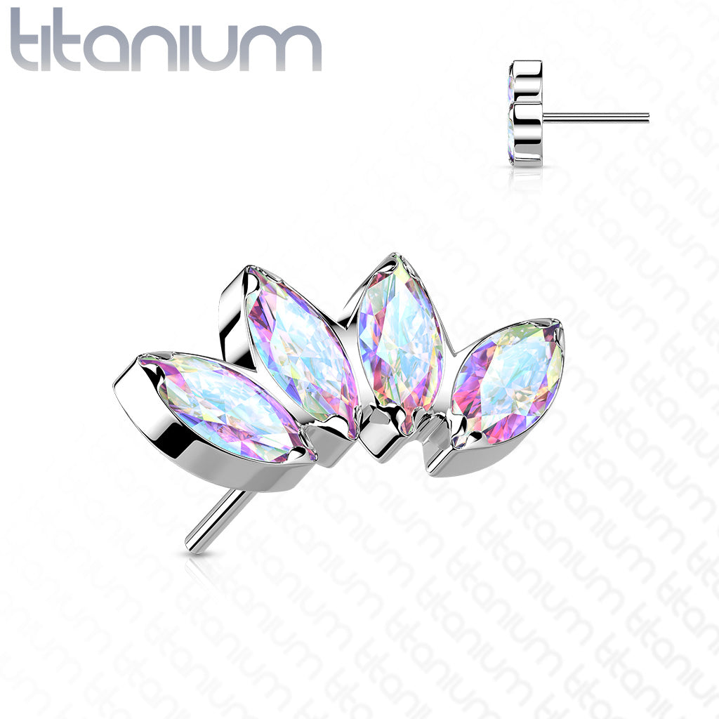 4 Gem Marquise Cluster | Titanium Threadless Top  For Nose, Ears & Lip