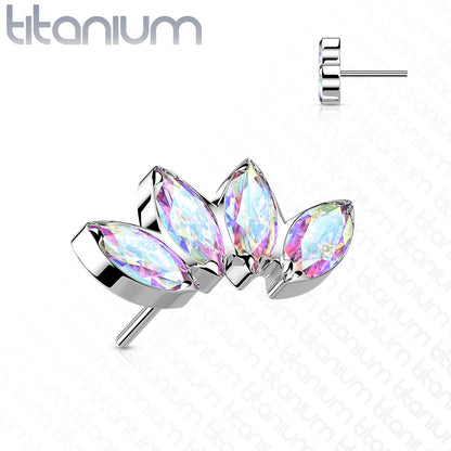 4 Gem Marquise Cluster | Titanium Threadless Top  For Nose, Ears & Lip
