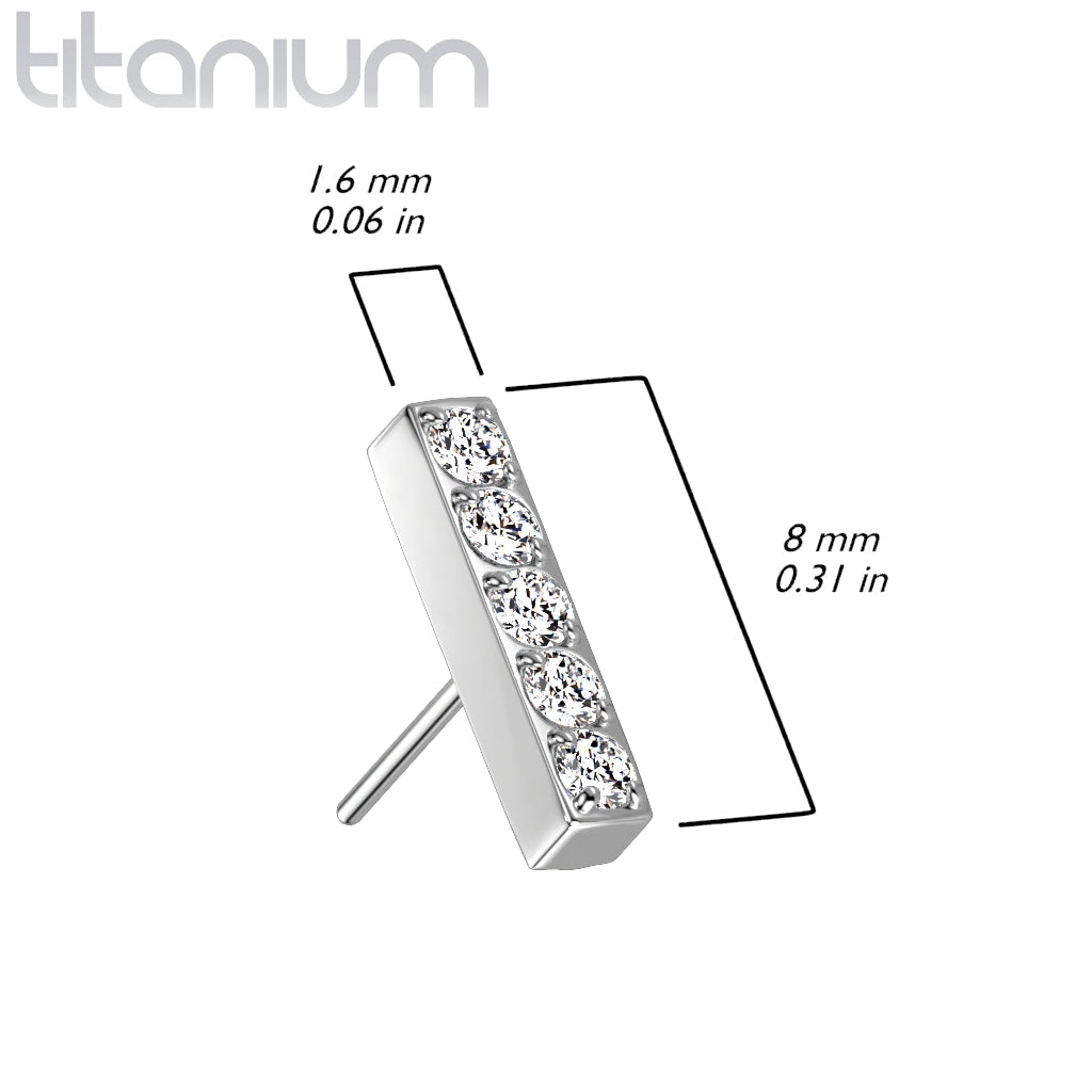 5 Gem Straight Bar | Titanium Threadless Top  For Nose, Ears & Lip