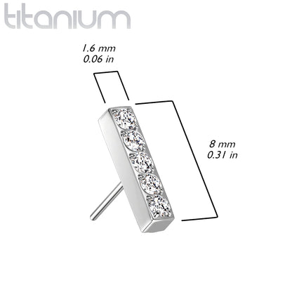 5 Gem Straight Bar | Titanium Threadless Top  For Nose, Ears & Lip