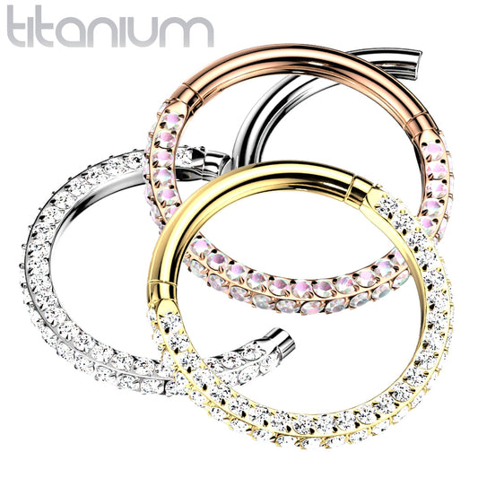 Hinged Ring Full Gem Wrapped | Titanium Clicker Segment Hoop Ring - Avanti Body Jewelry