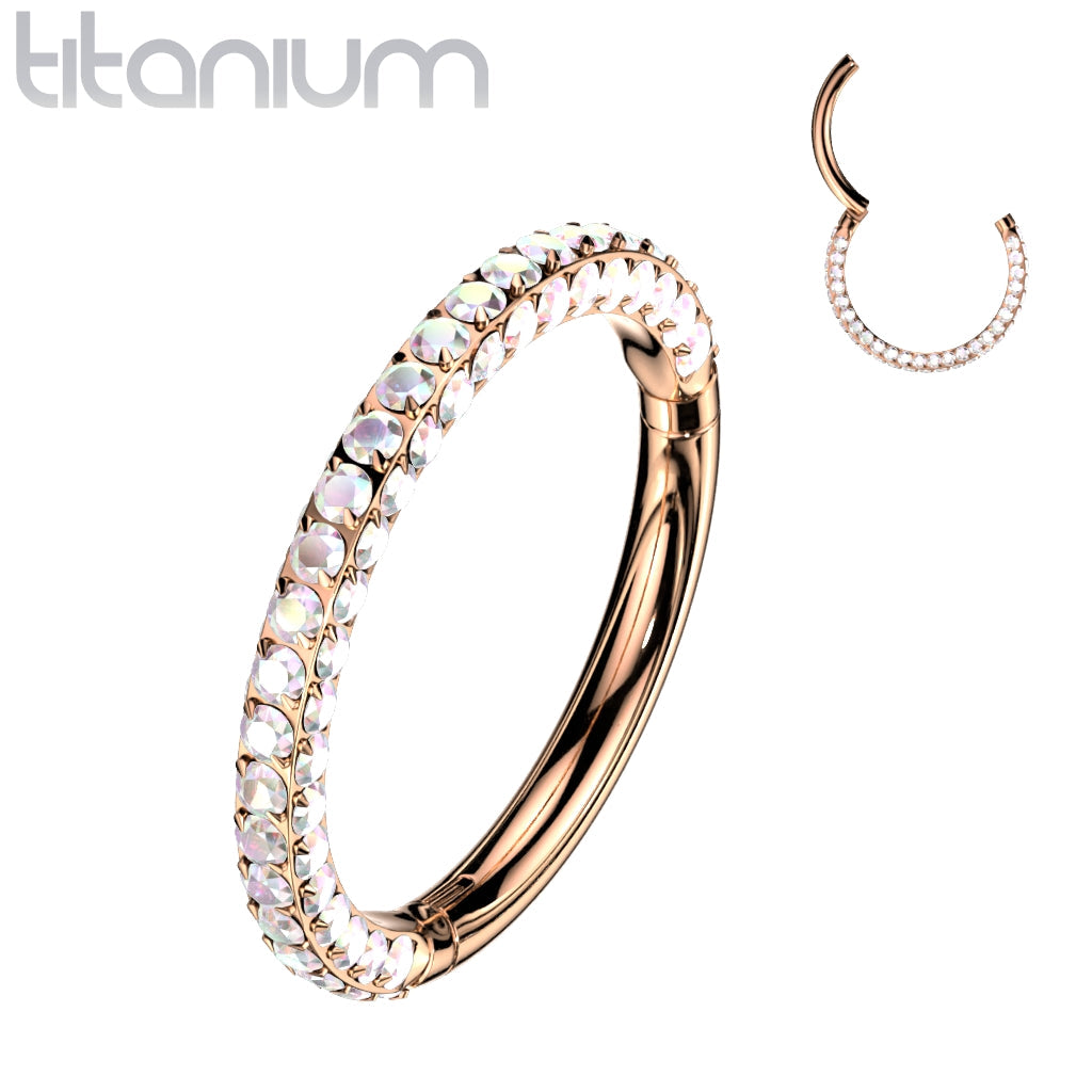 Hinged Ring Full Gem Wrapped | Titanium Clicker Segment Hoop Ring