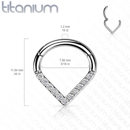 Hinged Ring Chevron Gem Front Facing | Titanium Clicker Segment Hoop Ring
