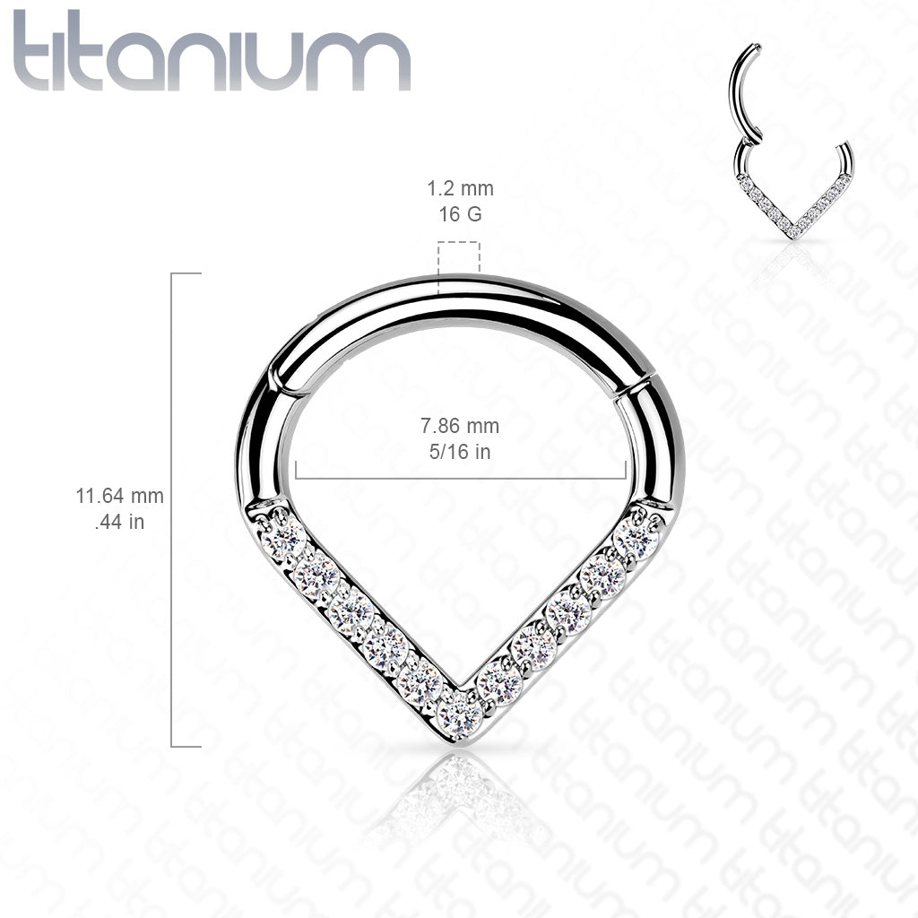 Hinged Ring Chevron Gem Front Facing | Titanium Clicker Segment Hoop Ring - Avanti Body Jewelry