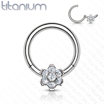 Hinged Ring Flower Gem | Titanium Clicker Segment Hoop Ring